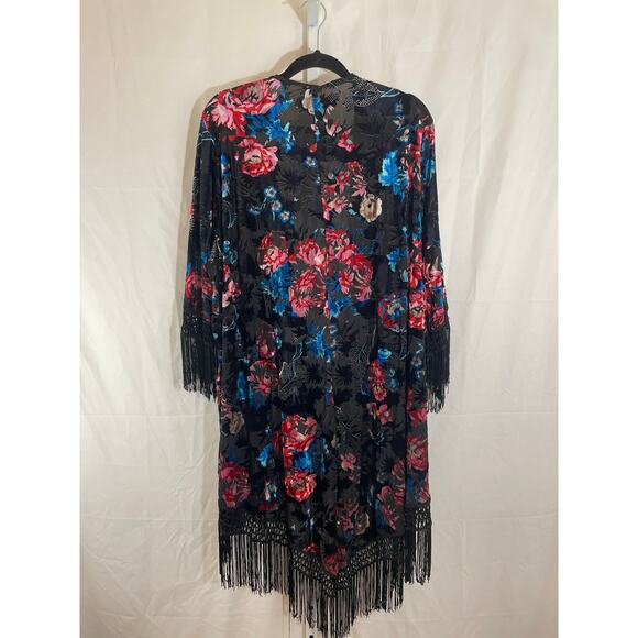 NWT Torrid Fringe Velvet Boho Chic Kimono - Women Size 1 (1X) - Black - Picture 3 of 6